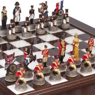 Hand Painted Napoleon & The Duke of Wellington Chessmen & Alabastro Luxury Chess Board/Cabinet from Italy. Toys & Games