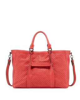 3D Perforated Leather Tote Bag, Watermelon   Longchamp