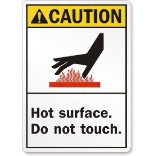 Caution (ANSI) Hot Surface Do Not Touch (with graphic), Aluminum Sign, 14" x 10" Industrial Warning Signs