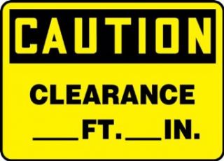 Accuform Signs MECR631VA Aluminum Safety Sign, Legend "CAUTION CLEARANCE ___ FT. ___ IN.", 7" Length x 10" Width x 0.040" Thickness, Black on Yellow Industrial Warning Signs