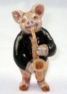 PIG n TUXEDO Musician plays SAXOPHONE MINIATURE New Porcelain Figurine KLIMA L655F   Collectible Figurines