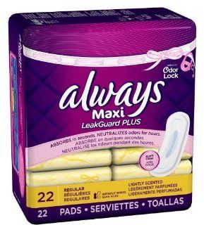 Always Maxi LeakGuard Plus Odor Lock Regular without Wings Light Scent 22 ct Health & Personal Care