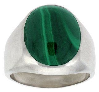 Mens Sterling Silver Large Oval Malachite Ring  9 Jewelry