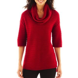Worthington Textured Cowlneck Tunic Sweater, Red, Womens