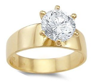 CZ Solitaire Engagement Ring 14k Yellow Gold Cubic Zirconia 2.00 Carat Jewel Tie Jewelry