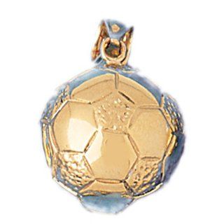 14K Yellow Gold 3 D Soccer Ball Pendant Jewelry