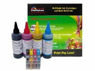 PrintPayLess Brand Pre Filled Refillable Ink Cartridges for Epson 126 (non OEM) WorkForce 635, WorkForce 645, WorkForce 840, WorkForce 845 + 400 ml (13.3 oz) PrintPayLess brand UV resistant Refill Ink for Epson