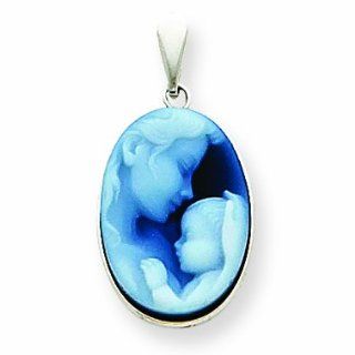 14K White Gold Mother Agate Cameo with Sentiment Pendant Jewelry