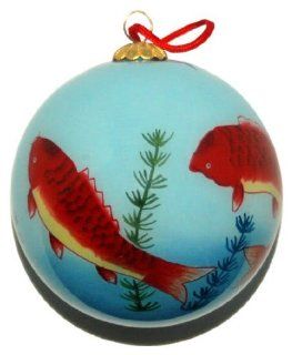 Hand Painted Glass Ornament, Two Golden Fish CO 103   Decorative Hanging Ornaments