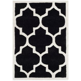 Geometric Handmade Moroccan Black Wool Rug (2 X 3)