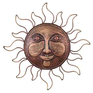 Antiqued Brown Sun Face Hanging Wall Decor