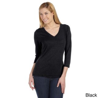 Bella Bella Womens Missy 3/4 sleeve V neck Jersey T shirt Black Size L (12  14)