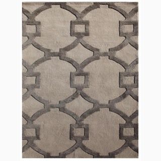 Handmade Geometric Pattern Ivory/ Gray Wool/ Art Silk Rug (96 X 136)