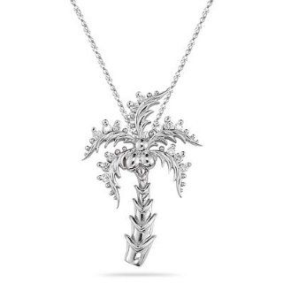 0.17 Cts Diamond Palm Tree Pendant in 14KWhite Gold Jewelry