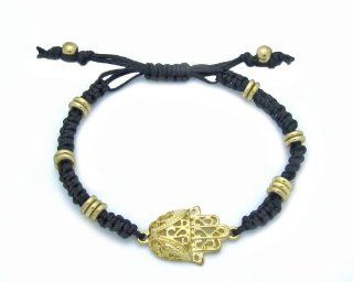 Black Braided Hamsa/Hand of Fatima Knot Bracelet   Gold Plated Pendant Necklaces Jewelry