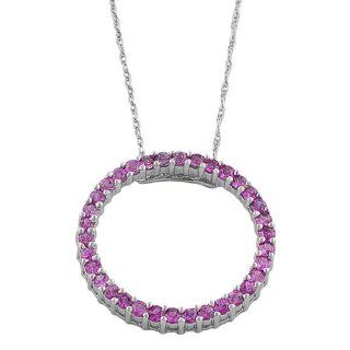 14 Karat White Gold Pink Sapphire Circle Necklace (18 inch) Pendant Necklaces Jewelry