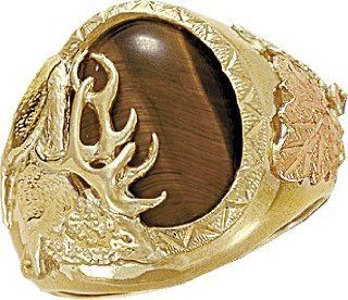 Black Hills Gold Men's Ring with Elk in Tiger Eye Inset Landstroms Black Hills Gold Jewelry Jewelry