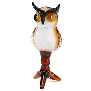 Murano Style Art Glass Perched Owl