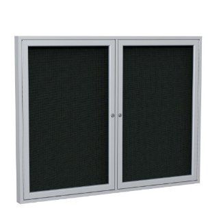 2 Door Aluminum Frame Enclosed Fabric Tackboard Frame Finish Satin, Surface Color Black, Size 48" H x 60" W x 2.25" D  Bulletin Boards 