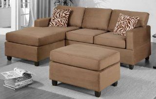 3 PC SECTIONAL SOFA REVERSIBLE MICROFIBER IN SADDLE BY POUNDEX   Sectional Sofas For Small Spaces