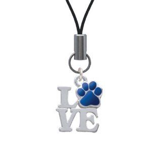 Silver Love with Royal Blue Paw Cell Phone Charm [Wireless Phone Accessory] Cell Phones & Accessories