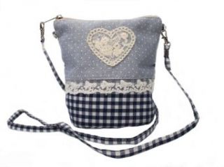 Super Cute Trendy Small Bucket Handbag Lace Heart Front  Blue/White Clothing