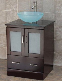 24" Bathroom Vanity Solid Wood Cabinet Stone Top Vessel Sink MO2    