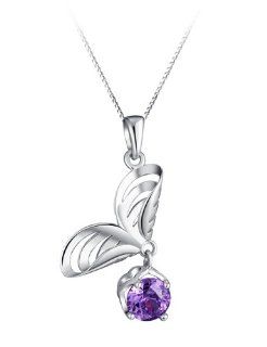 Sterling Silver Purple Raindrop Leaf Cz Pendant with 18 Inches Solid Box Chain Jewelry