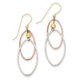 Tri color Diamond cut Open Double Oval Dangle Earrings in 14k Gold Jewelry