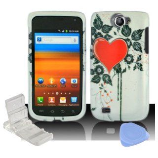 White Sacred Red Heart Green Leaves Design Snap on Hard Plastic Cover Faceplate Case for Samsung Exhibit 2 II 4G T679 + Screen Protector Film + Mini Adjustable Phone Stand Cell Phones & Accessories