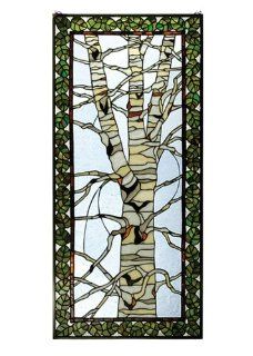 Meyda Lighting 30620 22"W X 48"H Birch Tree In Winter Stained Glass Window