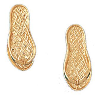 14K Yellow Gold Flip Flop Sandle Earrings Jewelry