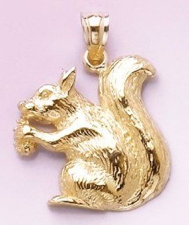 Gold Animal Charm Pendant Sitting Squirrel W Nut 2 D Textured Million Charms Jewelry