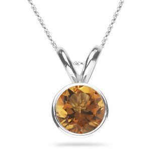 0.85 Cts of 6.5 mm AAA Round Citrine Solitaire Pendant in Platinum Necklaces Jewelry