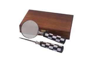 Magnifying Glass and Letter Opener with Checkered Handle   Wood Box  