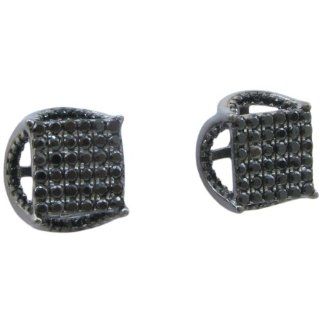 Mens .925 sterling silver Black round square earrings MLCZ190 6mm thick and 12mm wide Size Stud Earrings Jewelry