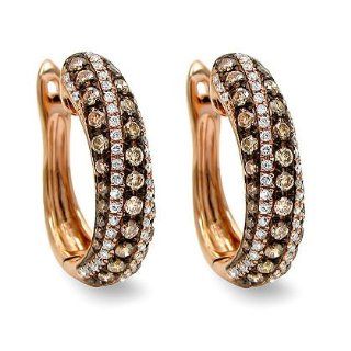 1.25ct Brown Round Diamond Hoop Huggie Earrings 14k Rose Pink Gold Chocolate Diamond Earrings Jewelry