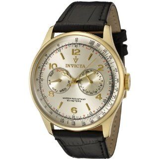 Invicta Men's 6750 Vintage Light Gold Tone Dial Black Leather Watch Invicta Watches