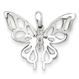 14k White Gold & Diamond Butterfly Pendant Pendant Necklaces Jewelry