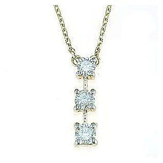 14K Yellow Gold Past Present Future 1/3 Carat Three Stone Diamond Necklace Pendant Necklaces Jewelry