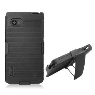 For LG Optimus F3/MS659 (T Mobile/MetroPcs) Dual Rubber with Clip, Black Cell Phones & Accessories