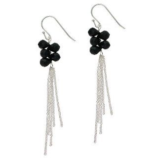 Sterling Silver Black Cubic Zirconia Briolette Cluster Multi Chain Drop Earrings Dangle Earrings Jewelry