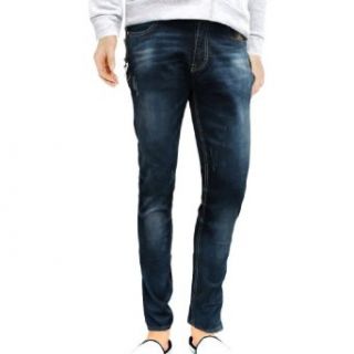 Men Color Patch Destroyed Side Zip Decor Four Seam Pockets Jeans Dark Blue W31 at  Mens Clothing store Allegra K Men