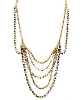 Fossil Necklace, Gold Tone 24" Black Sparkling Multi Chain Necklace Fossil Jewelry