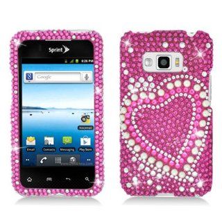 Aimo LGLS696PCLDI662 Dazzling Diamond Bling Case for LG Optimus Elite/Optimus M+/Optimus Plus/Optimus Quest/LS696   Retail Packaging   Heart Pearl Pink Cell Phones & Accessories