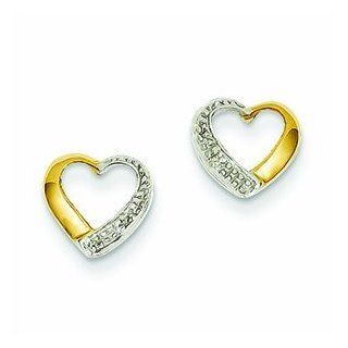 14K Gold & Rhodium Marquise Diamond Heart Post Earrings Jewelry