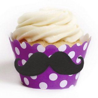 Dress My Cupcake DMC91551 DIY Standard Mustache Cupcake Wrapper Kit, Plum Purple Polka Dots, Set of 100 Kitchen & Dining