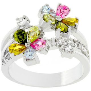 Goodin Silver Tone Multi Color Floral Ring