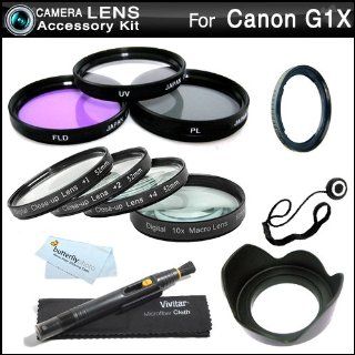 58mm Filter Kit accessories Bundle Kit For Canon G1X, G1 X Digital Camera Includes (Replacement FA DC58C Filter Adapter) + Multi Coated 3 PC Filter Kit (UV, CPL, FLD) + Close Up Kit +1 +2 +4 +10 + Lens Hood + Lens Cap Keeper + MicroFiber Cleaning Cloth  C