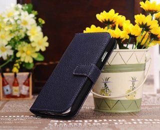 Fletronmall Dark Blue Litch Pattern PU Leather Flip Cover Case for Samsung Galaxy S4 i9500 Cell Phones & Accessories